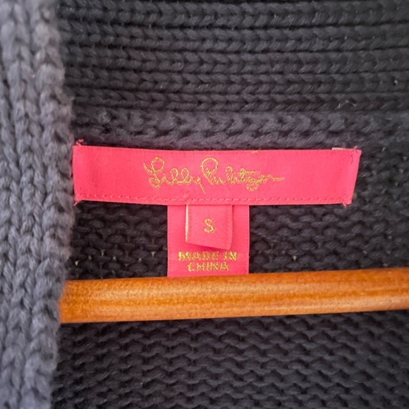 Lilly Pulitzer Toggle Knit Sweater Shawl collar Cotton Coastal Navy Blue Gold S - Picture 3 of 12